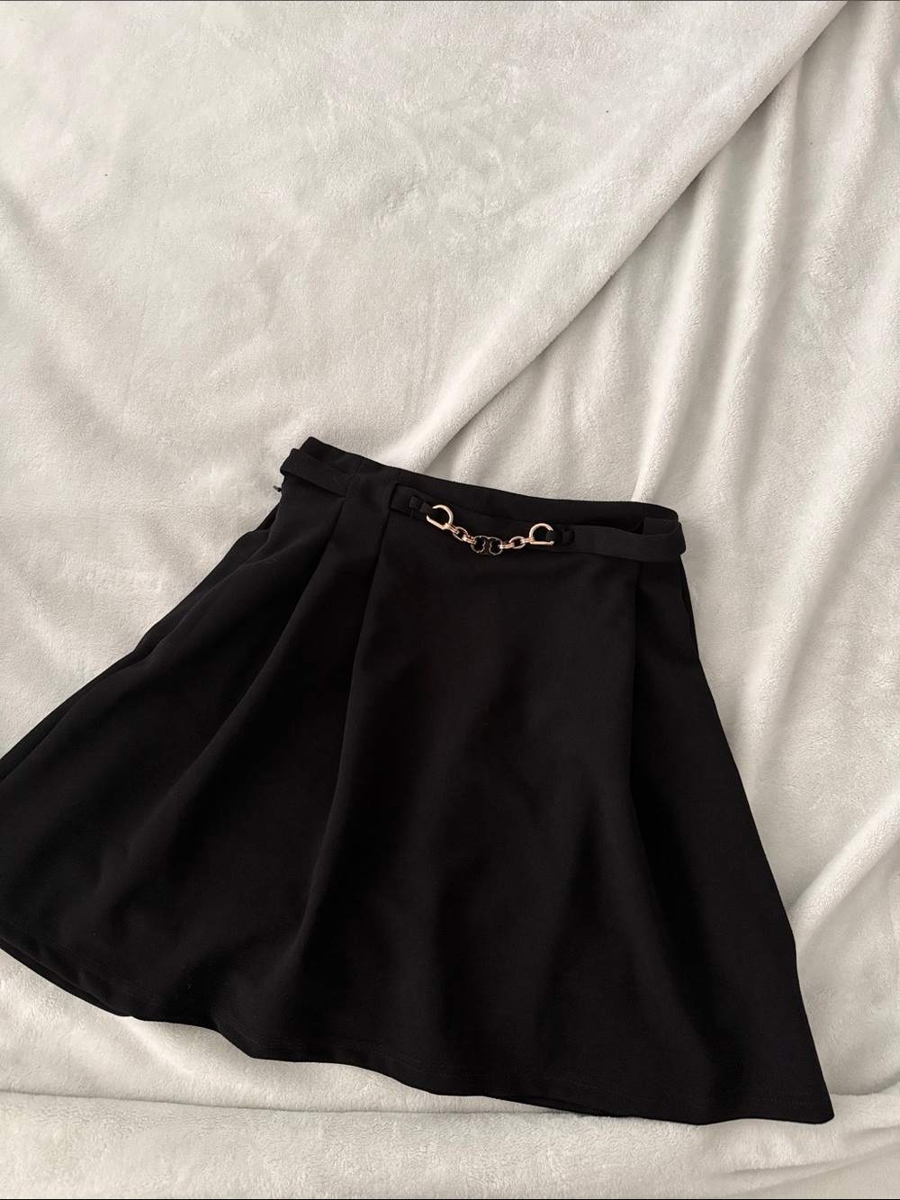 SHEIN Black A-Line Skirt with Gold Chain Accent
